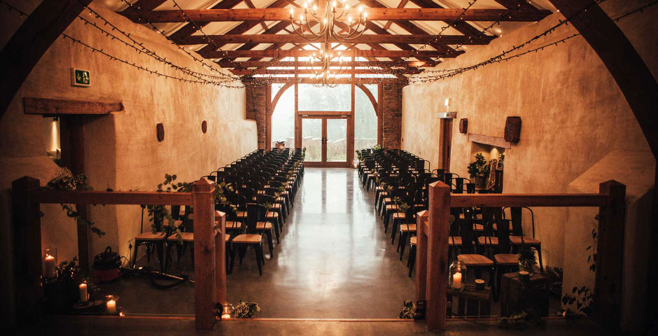Cider Barn Wedding Ceremony set up