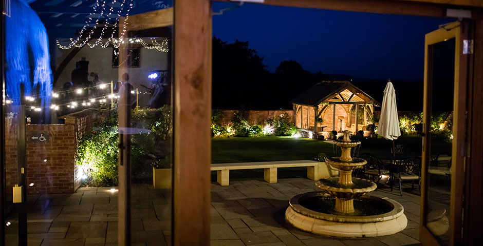 View from the Cider Barn doors into the Walled Garden