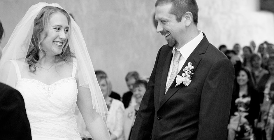 Couple laughing during the civil ceremony