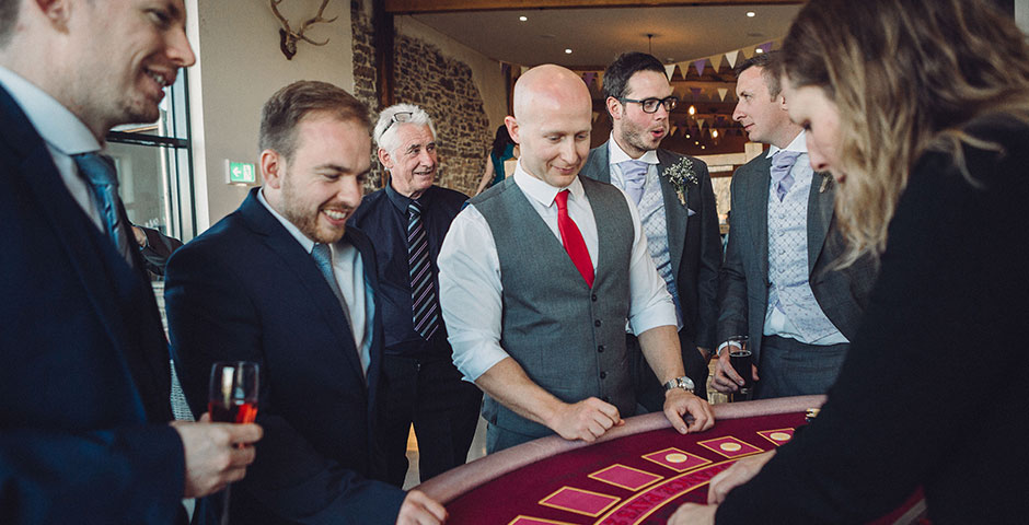 Blackjack Table surrounded by wedding guests
