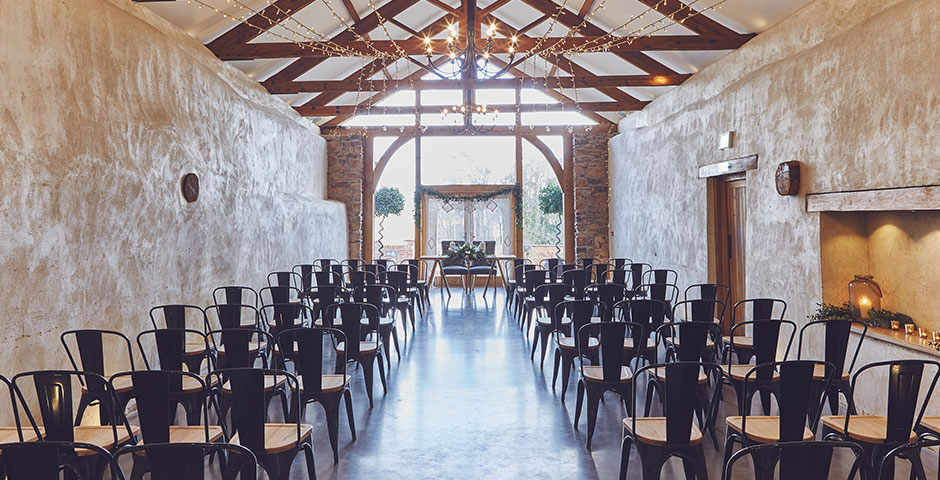 Cider Barn styled for wedding ceremony